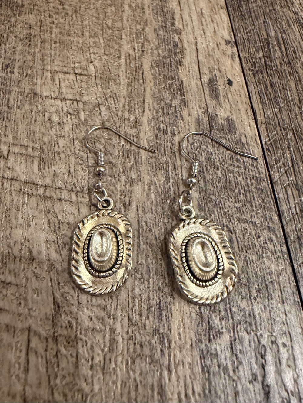 Silver-Tone Cowboy Hat Charm Earrings Pearly Centers